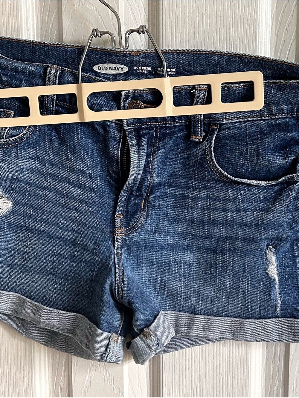 Old Navy Boyfriend Denim Shorts - Blue with Gold Stitching